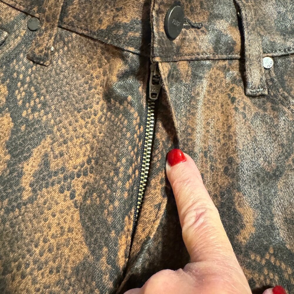 PAIGE Hoxton Ultra Skinny Coated Brown Snake Print Jeans Sz. 27 - Picture 7 of 12